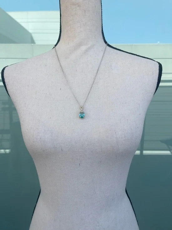 Simulated Aquamarine 925 Sterling Silver Necklace Light Blue with Cubic Zirconia - Picture 4 of 6